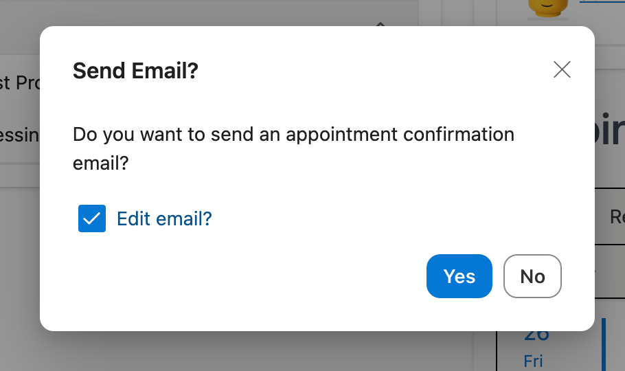 Send Email prompt for Appointment Confirmation email
